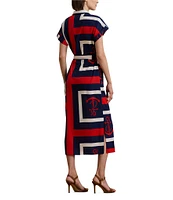 Lauren Ralph Lauren Crepe de Chine Printed Point Collar Short Sleeve Belted Shirtdress