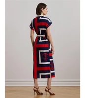 Lauren Ralph Lauren Crepe de Chine Printed Point Collar Short Sleeve Belted Shirtdress