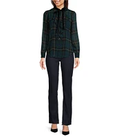 Lauren Ralph Lauren Crinkle Georgette Plaid Motif Ruffle Band Collar Button Front Shirt