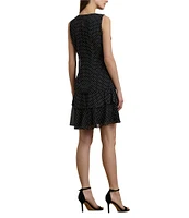 Lauren Ralph Lauren Crinkle Georgette Polka Dot Print Crew Neck Sleeveless Shift Mini Dress