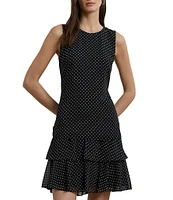 Lauren Ralph Lauren Crinkle Georgette Polka Dot Print Crew Neck Sleeveless Shift Mini Dress