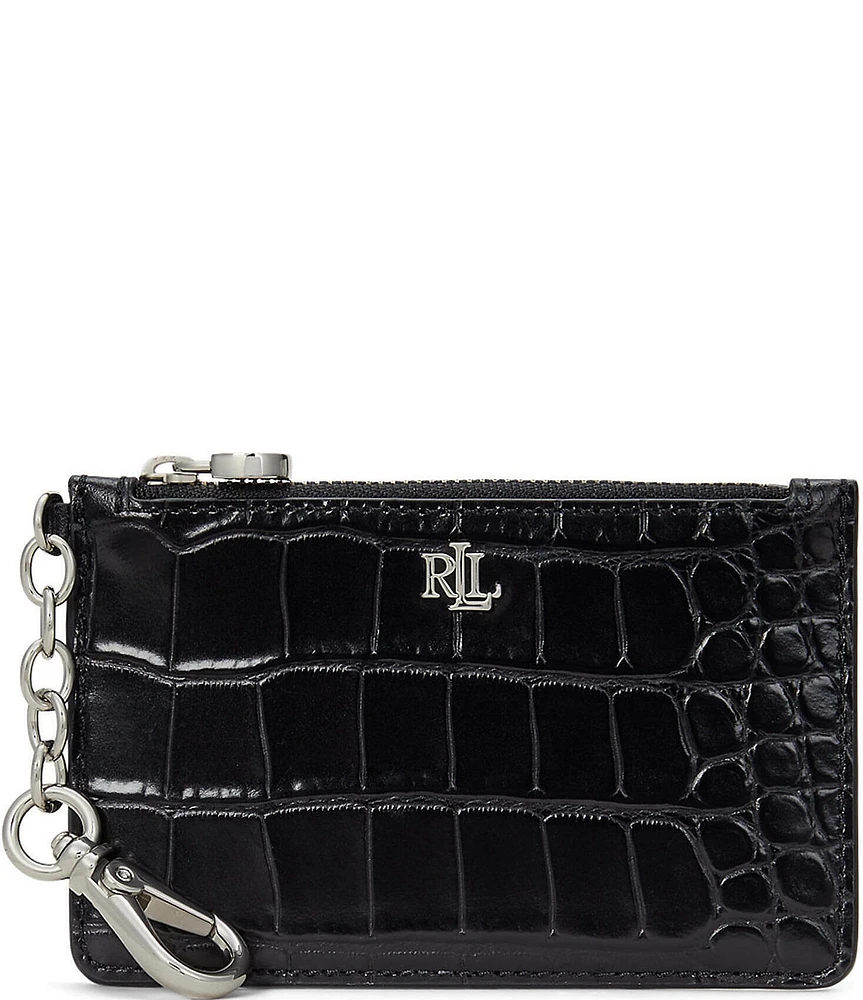 Lauren Ralph Lauren Croc-Embossed Leather Zip Card Case