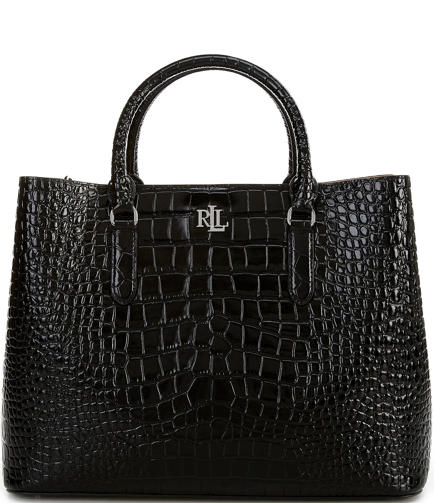 Lauren Ralph Lauren Croco Embossed Leather Large Marcy Satchel Bag