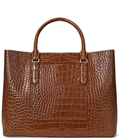 Lauren Ralph Lauren Croco Embossed Leather Large Marcy Satchel Bag