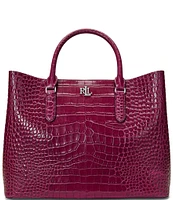 Lauren Ralph Lauren Croco Embossed Leather Large Marcy Satchel Bag