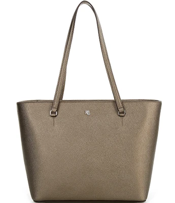 Lauren Ralph Lauren Crosshatch Leather Medium Metallic Karly Tote Bag