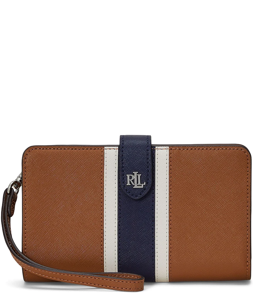 Lauren Ralph Lauren Crosshatch Leather Tan Multi Tech Wristlet