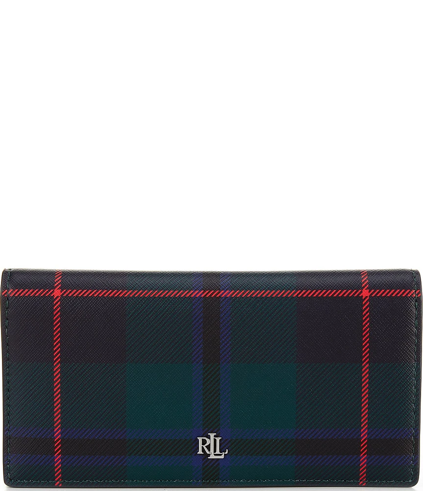 Lauren Ralph Lauren Deco Plaid Crosshatch Leather Slim Snap Wallet