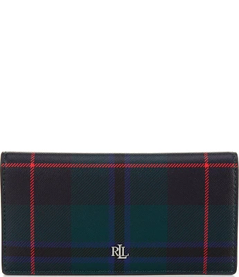 Lauren Ralph Lauren Deco Plaid Crosshatch Leather Slim Snap Wallet