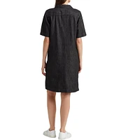 Lauren Ralph Lauren Denim Shift Johnny Collar Short Sleeve Shirt Dress