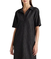 Lauren Ralph Lauren Denim Shift Johnny Collar Short Sleeve Shirt Dress