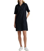 Lauren Ralph Lauren Denim Shift Johnny Collar Short Sleeve Shirt Dress