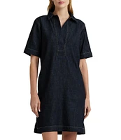 Lauren Ralph Lauren Denim Shift Johnny Collar Short Sleeve Shirt Dress