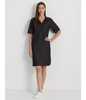 Lauren Ralph Lauren Denim Shift Johnny Collar Short Sleeve Shirt Dress