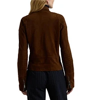 Lauren Ralph Lauren Dimity Band Collar Long Sleeve Suede Moto Jacket