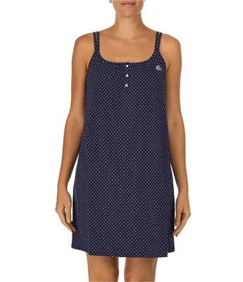 Lauren Ralph Lauren Dot Printed Double Strap Knit Short Cotton Nightgown