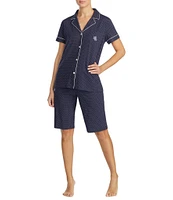Lauren Ralph Lauren Dotted Print Short Sleeve Notch Collar Cotton Knit Bermuda Pajama Set