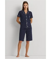 Lauren Ralph Lauren Dotted Print Short Sleeve Notch Collar Cotton Knit Bermuda Pajama Set
