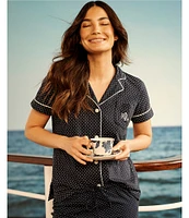 Lauren Ralph Lauren Dotted Print Short Sleeve Notch Collar Cotton Knit Bermuda Pajama Set
