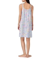 Lauren Ralph Lauren Paisley Double Strap Button Scoop V-Neck Knit Chemise