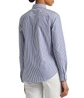 Lauren Ralph Lauren Easy Care Striped Print Point Collar Shirttail Hem Long Sleeve Shirt