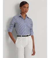 Lauren Ralph Lauren Easy Care Striped Print Point Collar Shirttail Hem Long Sleeve Shirt