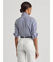 Lauren Ralph Lauren Easy Care Striped Print Point Collar Shirttail Hem Long Sleeve Shirt