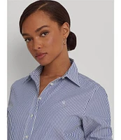 Lauren Ralph Lauren Easy Care Striped Print Point Collar Shirttail Hem Long Sleeve Shirt