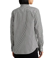 Lauren Ralph Lauren Easy Care Striped Print Point Collar Shirttail Hem Long Sleeve Shirt