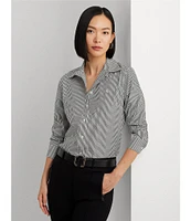 Lauren Ralph Lauren Easy Care Striped Print Point Collar Shirttail Hem Long Sleeve Shirt