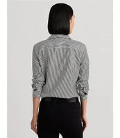 Lauren Ralph Lauren Easy Care Striped Print Point Collar Shirttail Hem Long Sleeve Shirt