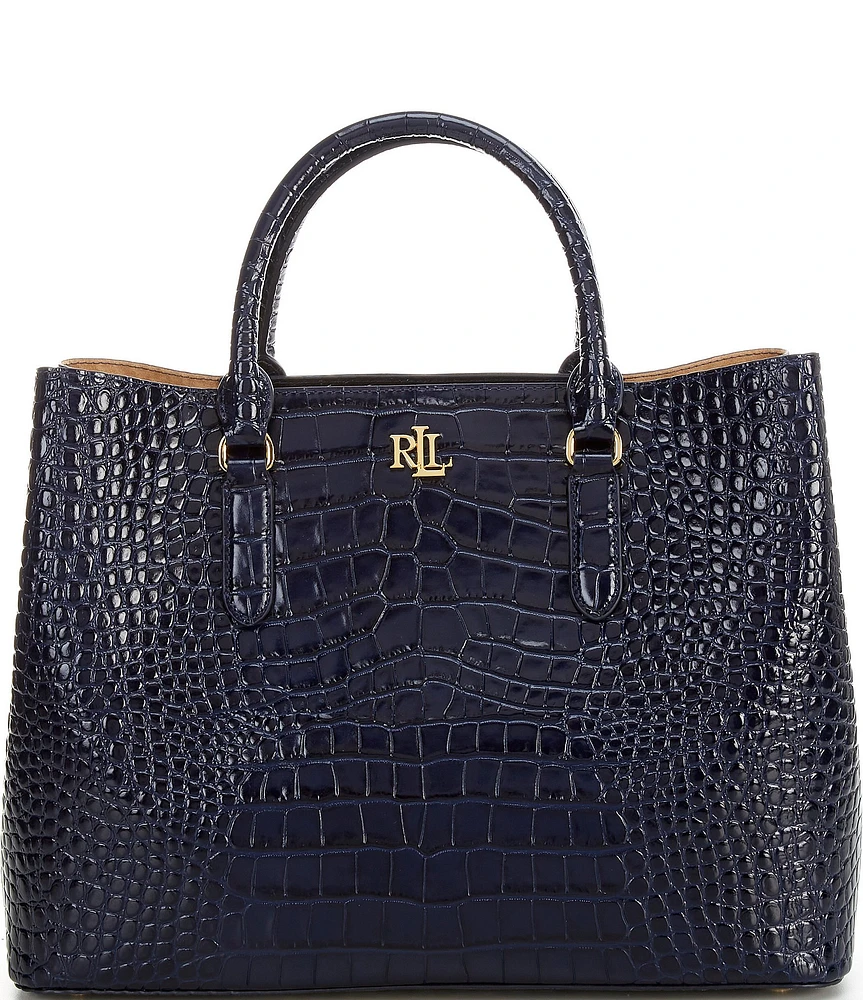 Lauren Ralph Lauren Marcy Embossed Leather Large Satchel Tote Bag