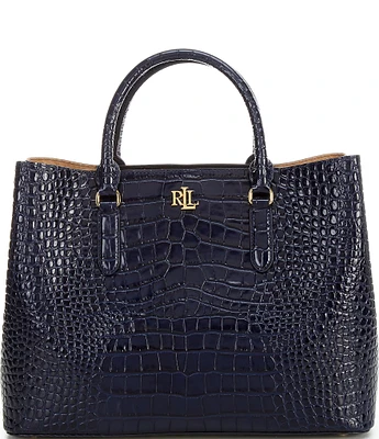 Lauren Ralph Lauren Marcy Embossed Leather Large Satchel Tote Bag