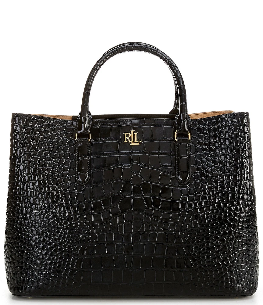 Lauren Ralph Lauren Marcy Crocodile Embossed Large Satchel Tote Bag