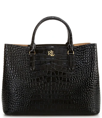 Lauren Ralph Lauren Marcy Crocodile Embossed Large Satchel Tote Bag