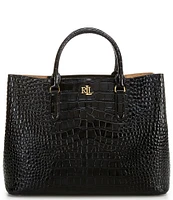 Lauren Ralph Lauren Marcy Crocodile Embossed Large Satchel Tote Bag