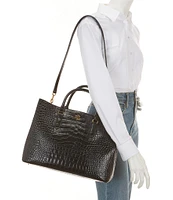 Lauren Ralph Lauren Marcy Crocodile Embossed Large Satchel Tote Bag