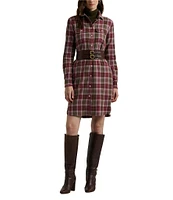 Lauren Ralph Lauren Checked Plaid Patch Pocket Belted Shirt Dress