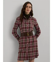 Lauren Ralph Lauren Checked Plaid Patch Pocket Belted Shirt Dress