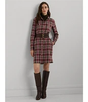 Lauren Ralph Lauren Checked Plaid Patch Pocket Belted Shirt Dress