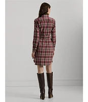 Lauren Ralph Lauren Checked Plaid Patch Pocket Belted Shirt Dress