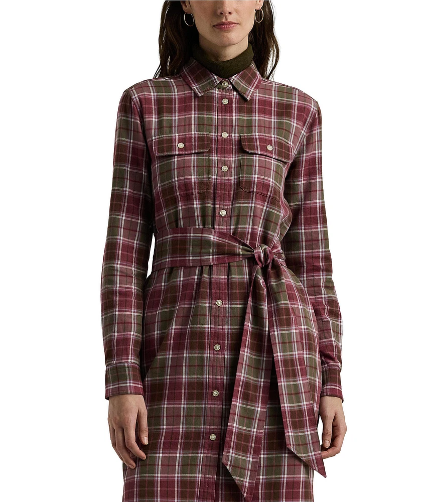 Lauren Ralph Lauren Checked Plaid Patch Pocket Belted Shirt Dress