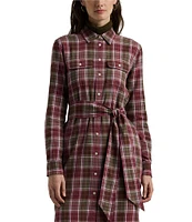 Lauren Ralph Lauren Checked Plaid Patch Pocket Belted Shirt Dress