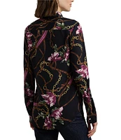 Lauren Ralph Lauren Equestrian-Inspired Floral Print Crepe Long Sleeve Button-Front Shirt