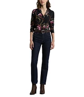 Lauren Ralph Lauren Equestrian-Inspired Floral Print Crepe Long Sleeve Button-Front Shirt