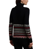 Lauren Ralph Lauren Fair Isle Knit Cascade Shawl Collar Long Sleeve Open Front Cardigan