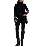 Lauren Ralph Lauren Fair Isle Knit Cascade Shawl Collar Long Sleeve Open Front Cardigan