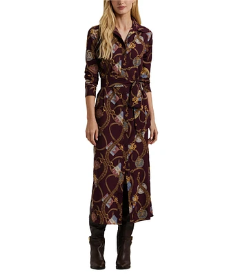 Lauren Ralph Lauren Crepe Belting-Print Long Sleeve Shirt Midi Dress