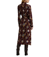 Lauren Ralph Lauren Crepe Belting-Print Long Sleeve Shirt Midi Dress