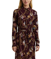 Lauren Ralph Lauren Crepe Belting-Print Long Sleeve Shirt Midi Dress